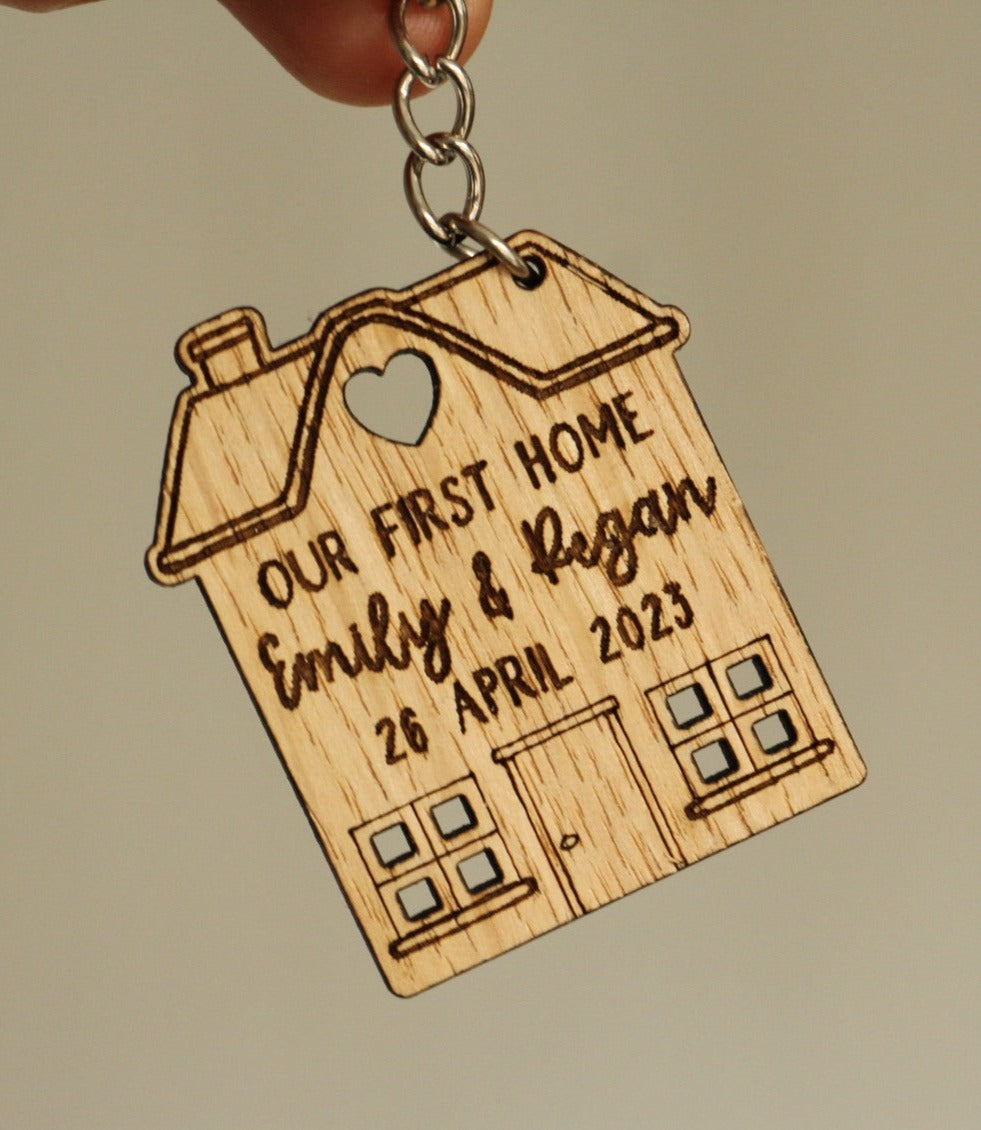 Unser erster Zuhause-Schlüsselanhänger, Schlüsselanhänger für Paare – The Wood  Look