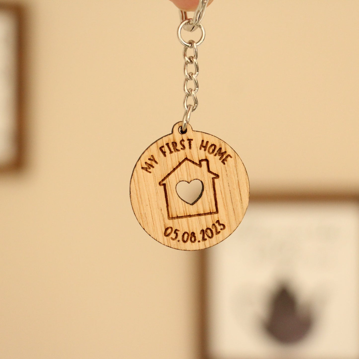 'My First Home' Engraved Circle Keyring