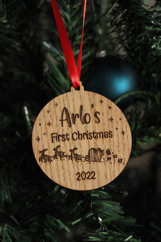 Personalised Baby's First Christmas Santa Sleigh Ornament