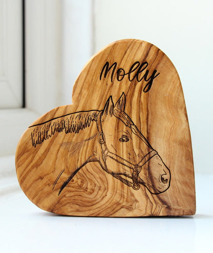 Personalised Horse Name Olive Wood Heart