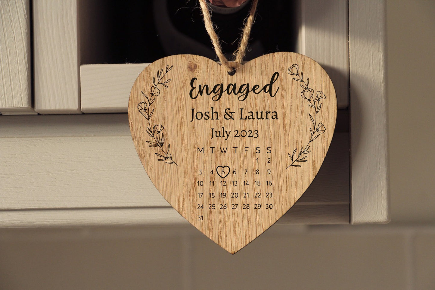 Personalised Engaged Calendar Wood Heart