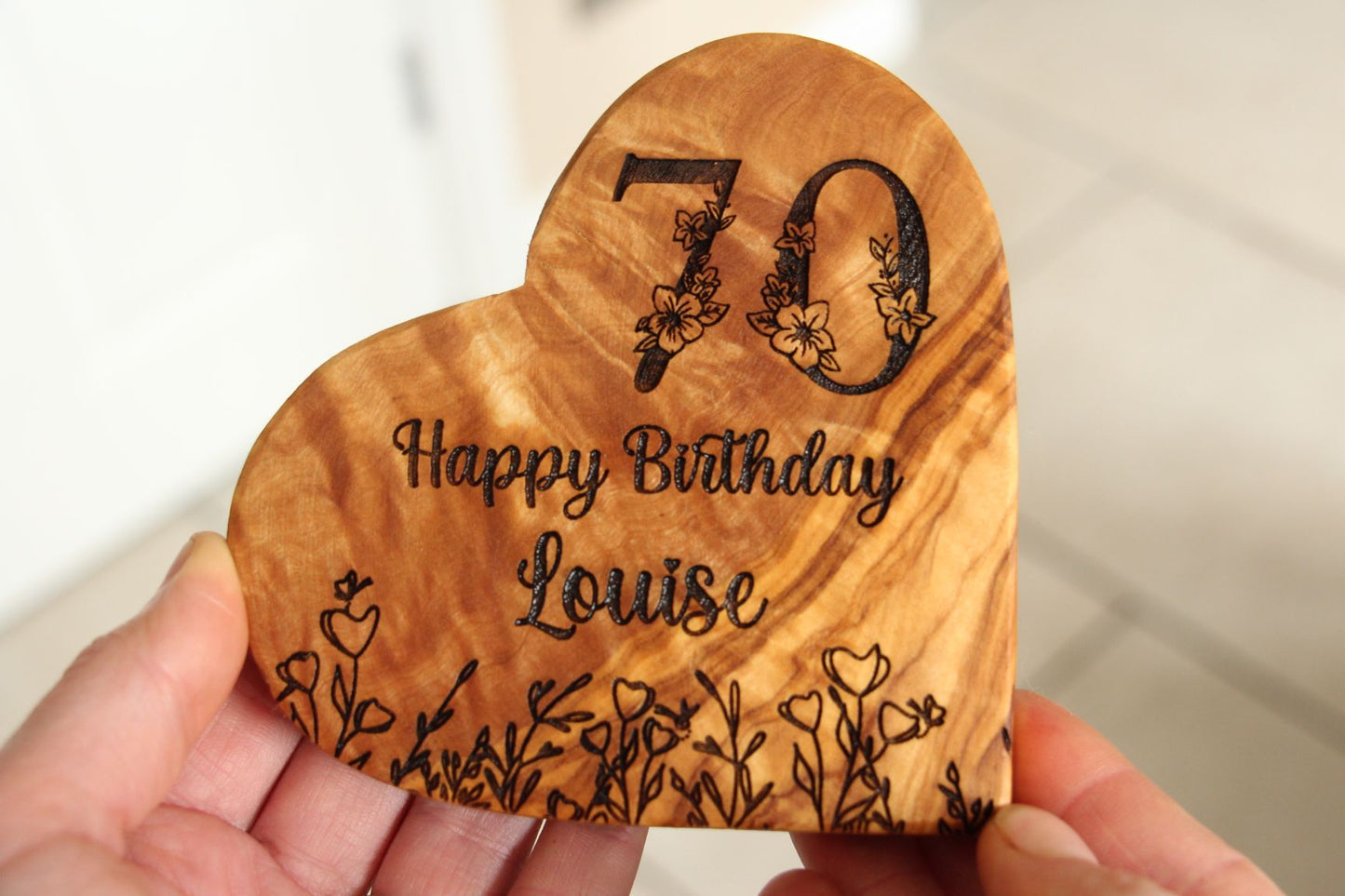 Personalised Milestone Birthday Olive Wood Heart