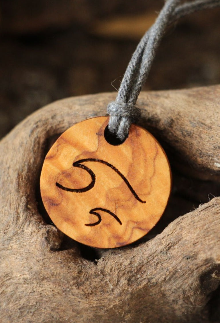 Personalised Simple Waves Olive Wood Necklace