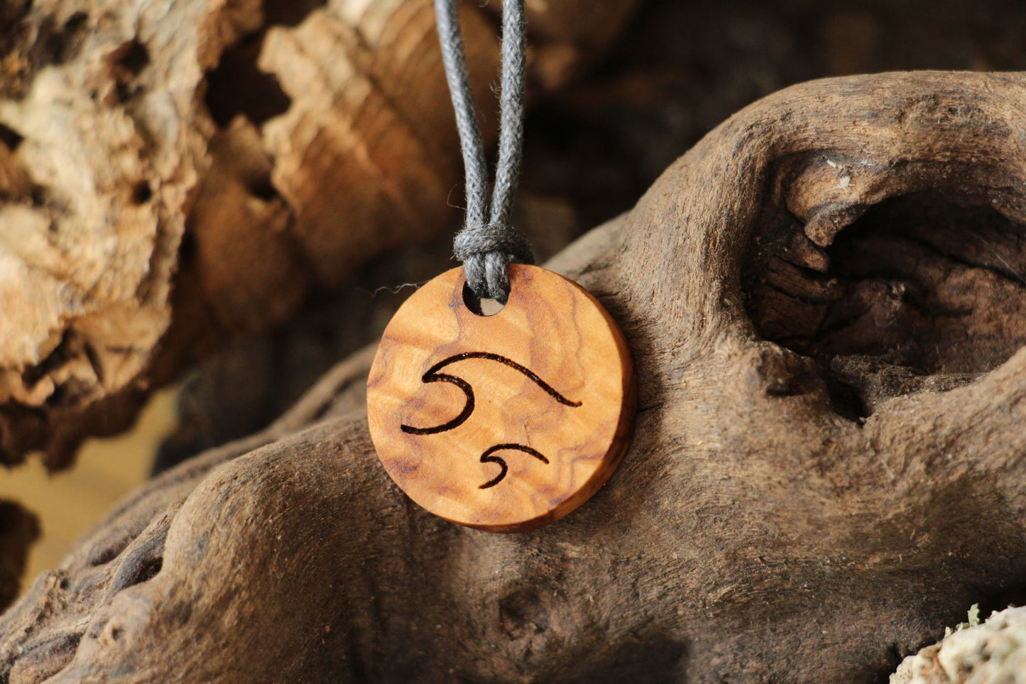 Personalised Simple Waves Olive Wood Necklace