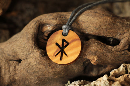 Personalised Viking Runes Olive Wood Necklace