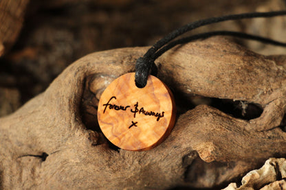 Personalised Loved Ones Handwriting Wooden Necklace