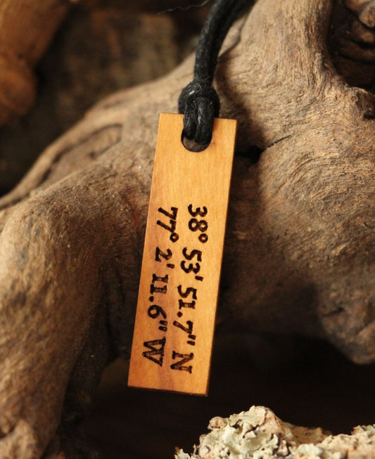 Personalised Coordinates Olive Wood Necklace