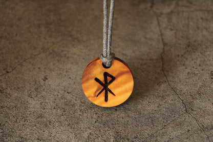 Personalised Viking Runes Olive Wood Necklace