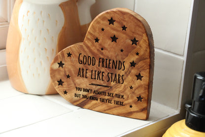 Beste vrienden zijn als sterren - Olijfhouten hart