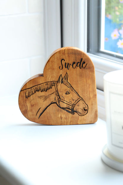 Personalised Horse Name Olive Wood Heart