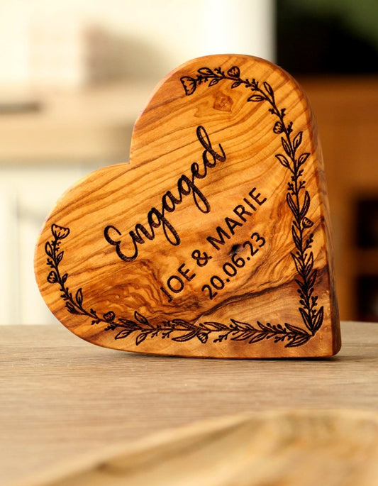 Personalised Engagement Olive Wood Heart