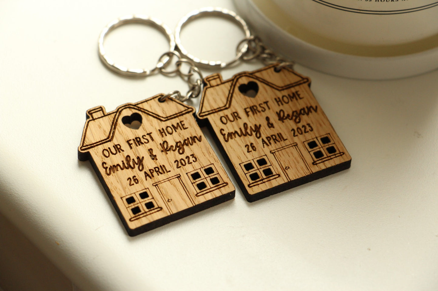 2x Personalised First Home Couples Keyrings