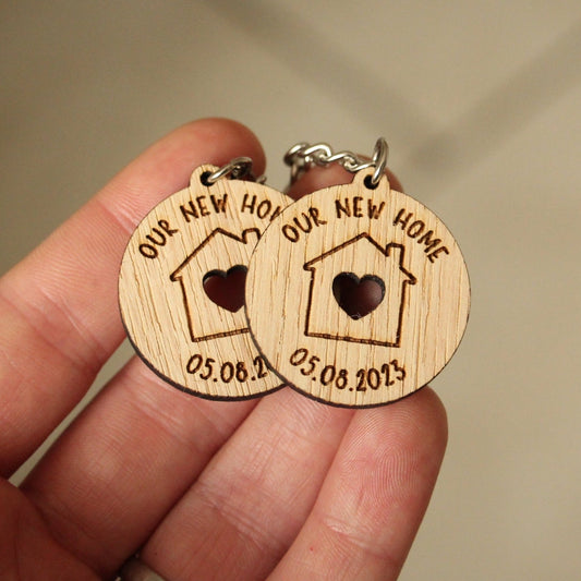 2x 'Our New Home' Personalised Circle Keyrings