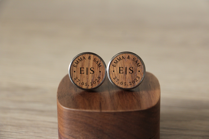 2x Personalised Couples Name Round Cufflinks