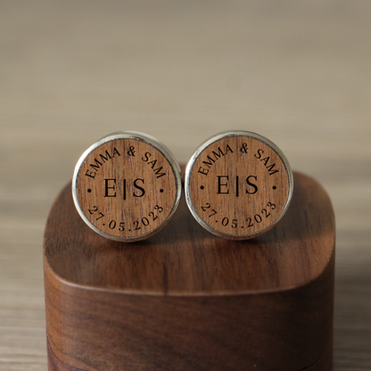 2x Personalised Couples Name Round Cufflinks