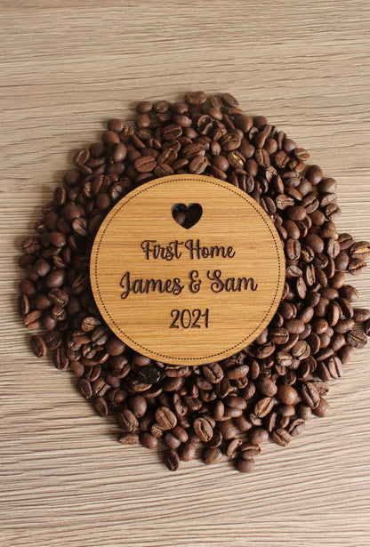 2x 'First Home' Personalised Circular Drinks Coaster