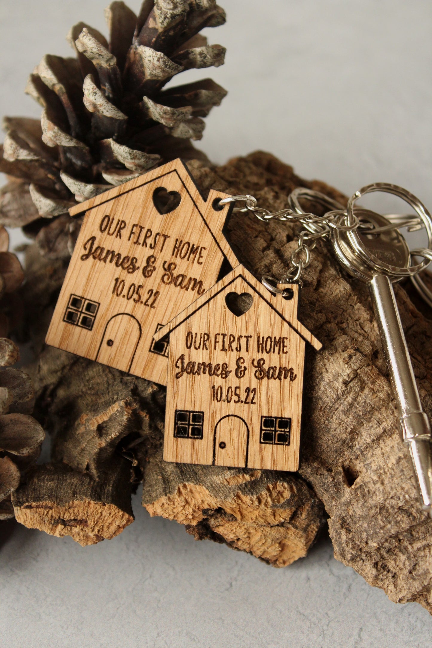 2x 'Our First Home' Personalised Couples Keyrings