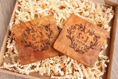 2x Couples Personalised Olive Wood Drinks Coaster