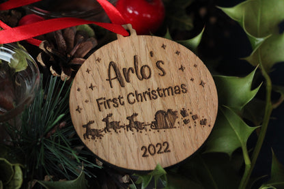 Personalised Baby's First Christmas Santa Sleigh Ornament