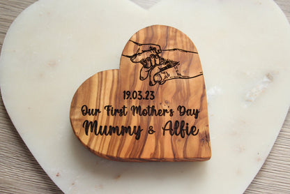 Our First Mothers Day Olive Wood Heart